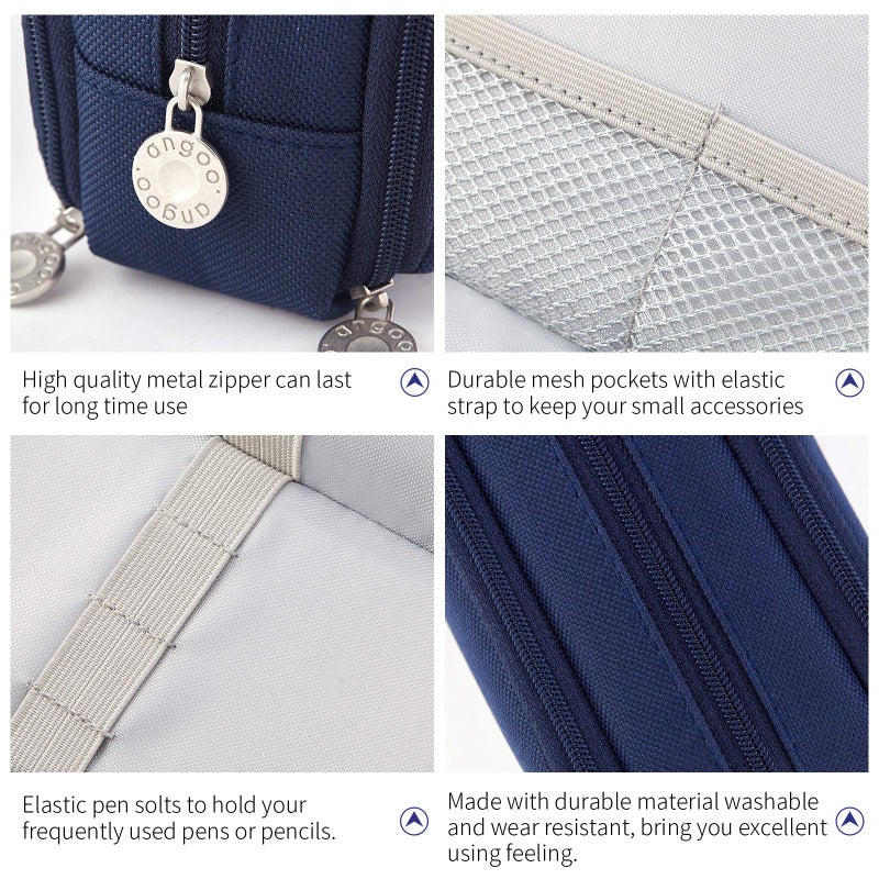CICIMELON Large Capacity Pencil Case 3 Compartment Pouch Pen Bag for School Teen Girl Boy Men Women (Navy) - Image 4